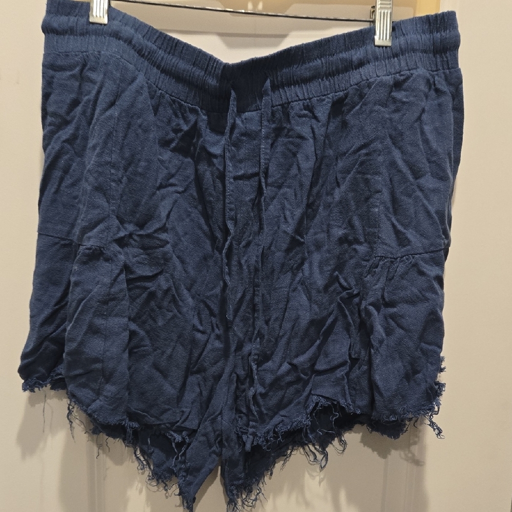 Umgee High Waist Blue Denim Shorts Frayed Hem